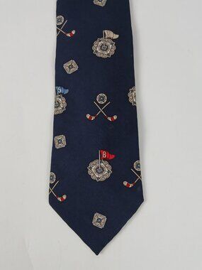Resilio 100% Silk Golf Tie Navy Golf Clubs Flag Novelty Necktie Length 56 inch